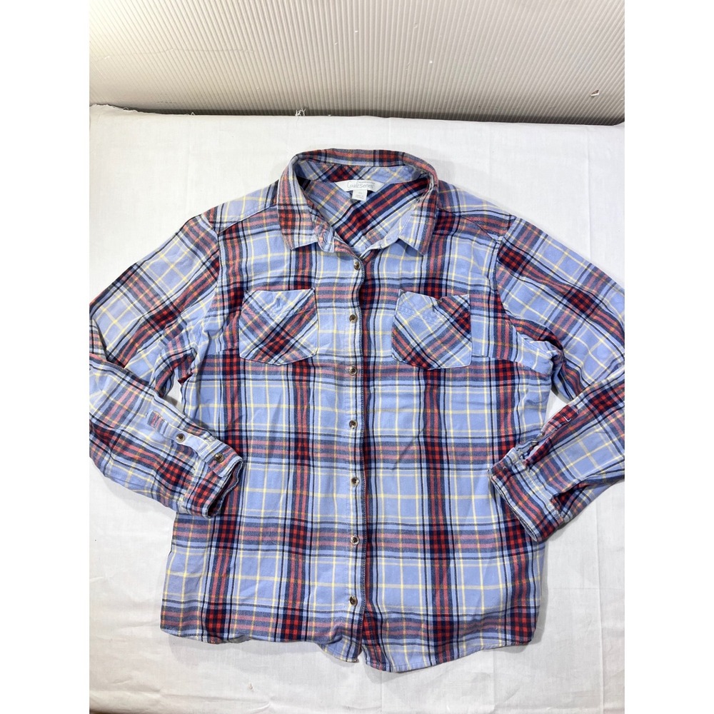 Guide Series Plaid Flannel Shirt Mens XL Long Sleeve 100% Cotton Red Blue Yellow
